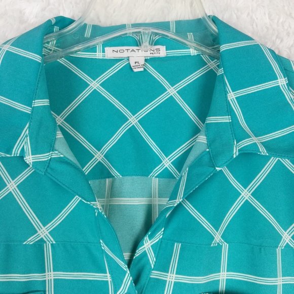 Notations Womens Shirt Top Button Down Blue Check Roll Tab Long Sleeve Petite PL - Picture 6 of 13